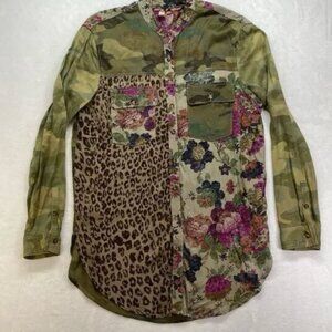 Anthropologie Pilcro Relaxed Tunic Buttondown Floral and Leopard Design NWT